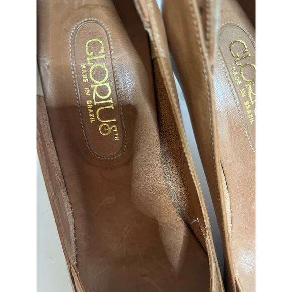 Glorius Brazilian leather peep toe pump 8 2 3/4" wooden heel Classic Luggage tan - Picture 4 of 7